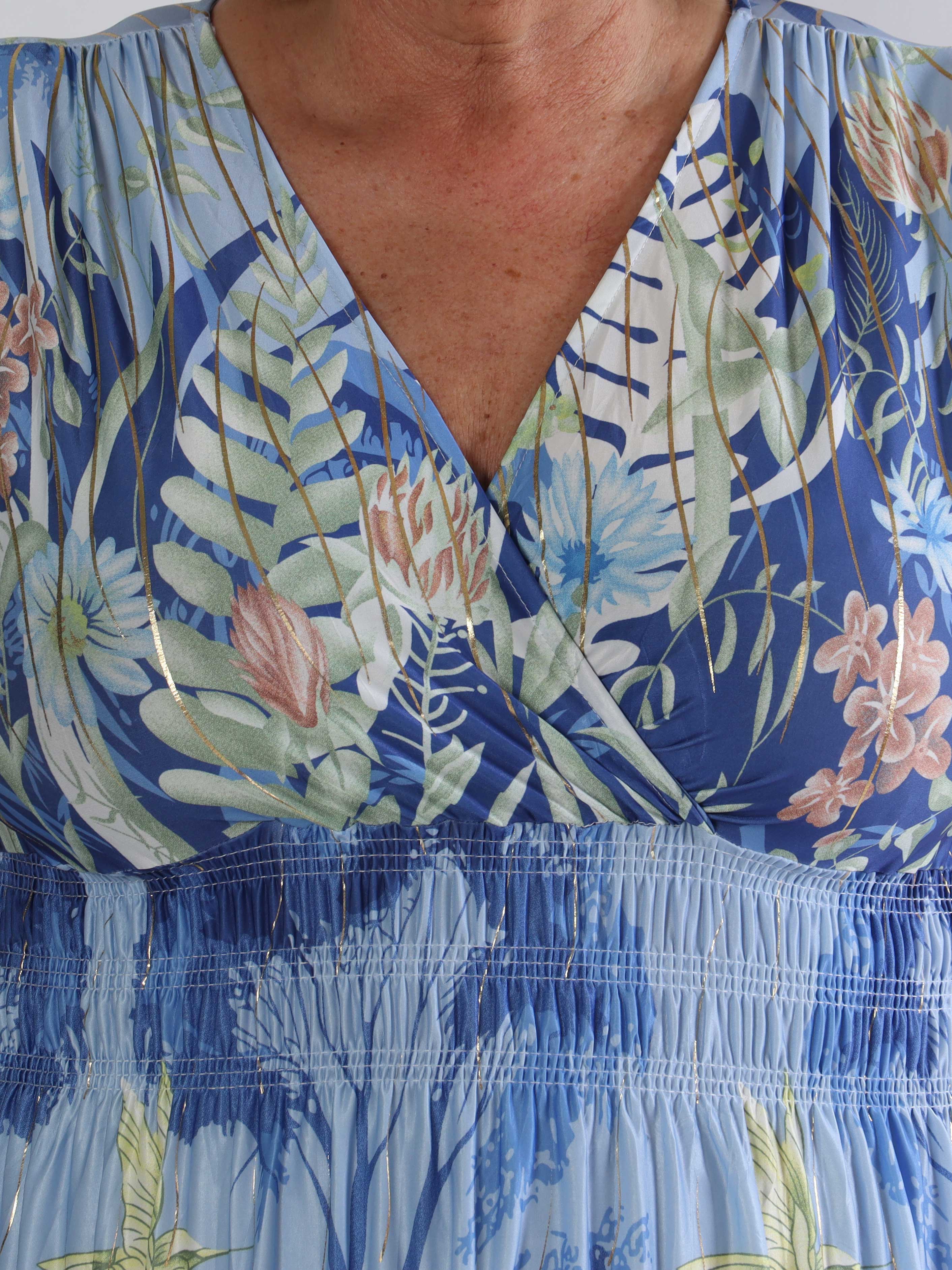 Pams Hummingbird Short - Kort plus size kjole med fuglemotiver og guld detaljer